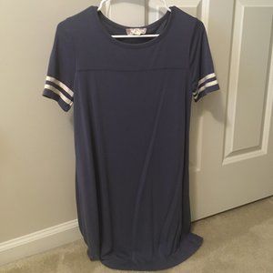 Blue and White Pink Rose T-Shirt Dress